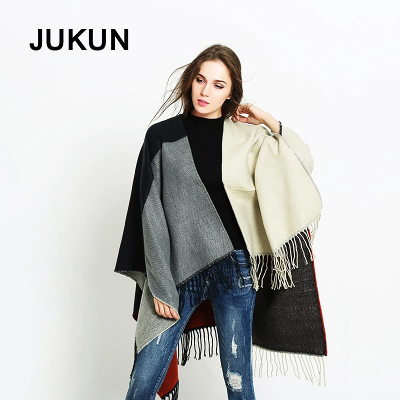 

Open Fork Scarf and Shawl Winter Thickened Warm Cloak Shawl Coat Mid-long 140*130cm Scarf Women Bufandas Invierno Mujer 2018