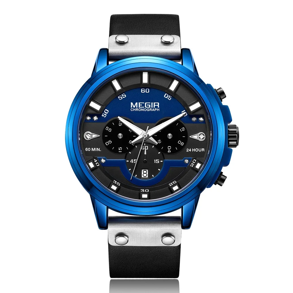 MEGIR мужские спортивные водонепроницаемые мужские s часы лучший бренд класса люкс кварцевые наручные часы Hour Erkek Kol Saati Relogio Masculino ML2080G - Цвет: BLUE
