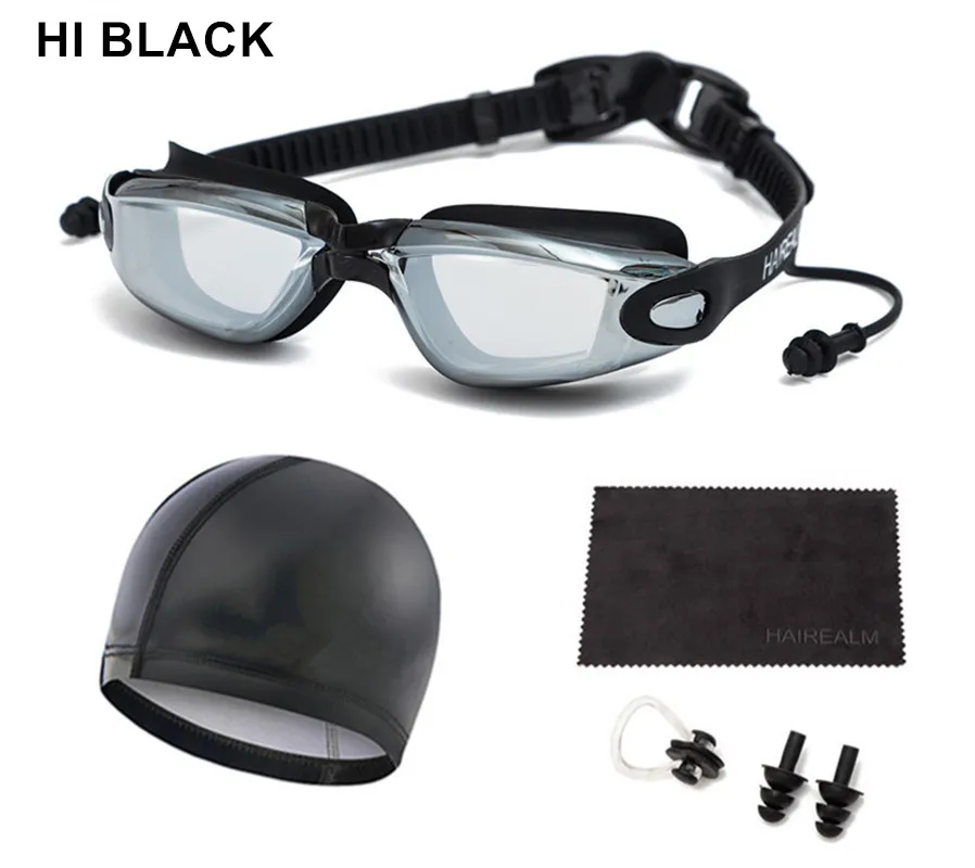 

Swimming Goggles Suit(Myopia 0-8.0 Diopters),Prescription Nearsighted swim goggles+Swimming cap+Nose Clip+Ear Plugs+Dry Cloth