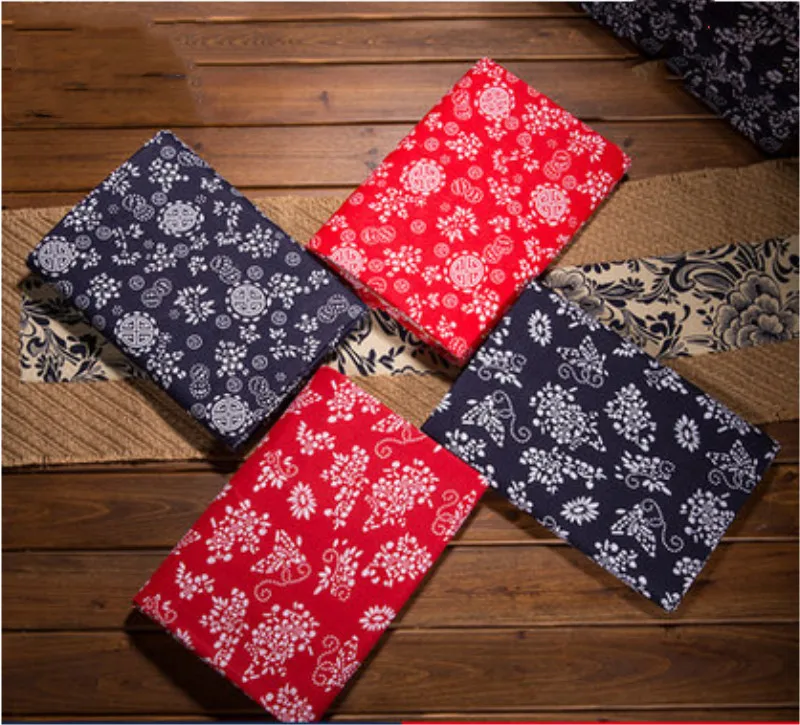 

half meter blue or red with flower print 100% cotton fabric for handmade dining room table cloth China national wind T515