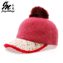 Модная зимняя одежда шляпа цвета карамели, однотонные Цветные Носки с рисунком «кролики» для детей меховая бейсболка с цветочным узором Для женщин осень-зима кепки W006