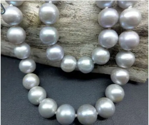 

Free Shipping >>>>> hot AAA 18"10-11mm genuine natural south sea silver gray pearl necklace 14k t
