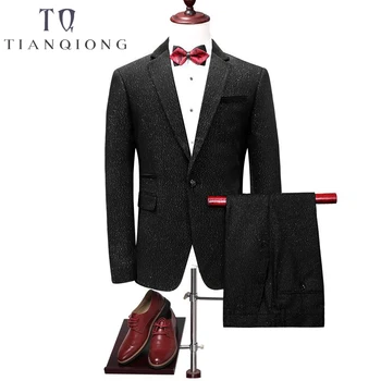 

TIAN QIONG Male Suits 2018 Slim Fit Black Groom Wedding,Elegant Prom Party Suits for Men High Quality Formal Wear (Jacket+Pants)
