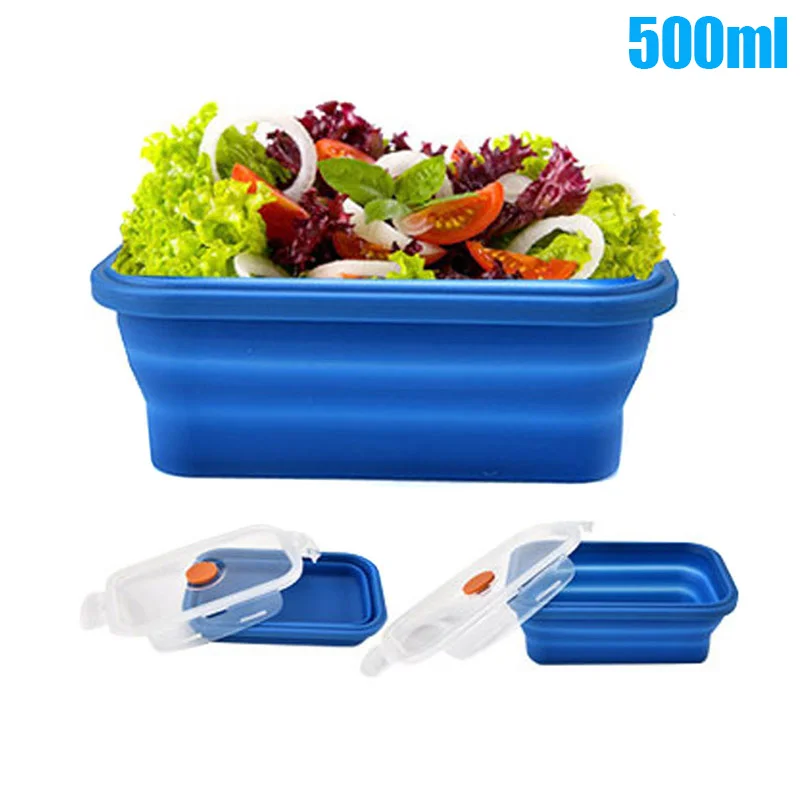 Portátil de alta calidad de silicona plegable caja de Bento almuerzo de contenedor de almacenamiento de alimentos cajas deportes al aire libre Camping juego de vajilla