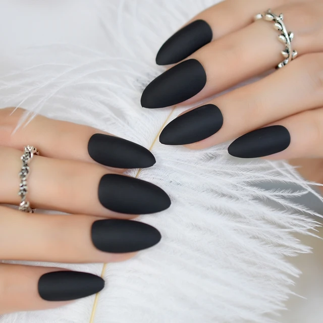 Fashion Matte Press On Nails Cool Black Almond Fake Nail Tips