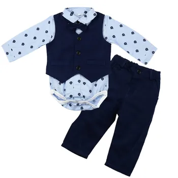

3Pcs Autumn Infant Toddler Baby Boys Print Tops Romper +Vest+Pants Fashion Outfits Clothes Set