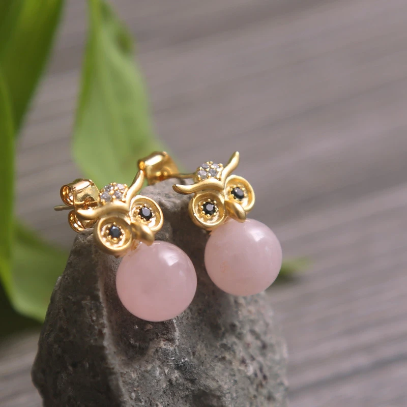 

Natural Pink Crystal Earrings 925 Sterling Silver Dangle Piercing Earring For Women Boucles D'oreilles
