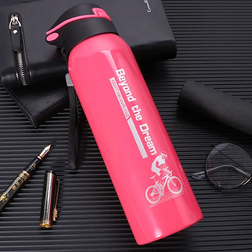 500 мл спортивные из нержавеющей стали Термос бутылка с соломинкой термосы для воды кофе кружка путешествия на открытом воздухе - Цвет: Розовый