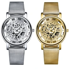Luxury Skeleton Mesh Steel Men Quartz font b Watches b font Fashion Silver Male Clock Business