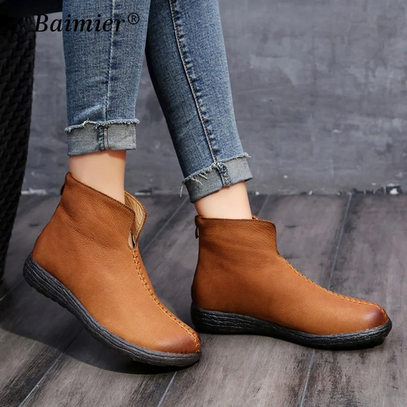 

New Hot Style Autumn Winter Ankle Boots Shoes Fashion Retro Women Boots Round Toe Thick Sole Genuine Leather Woman Martin Boots