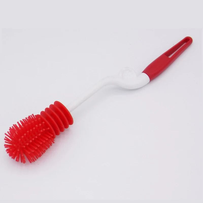 ONEUP силиконовая чашка щетка для чистки бутылочек щетка для мытья Вращающаяся ручка длинная ручка мягкая губка щетка для детских бутылочек - Color: Red