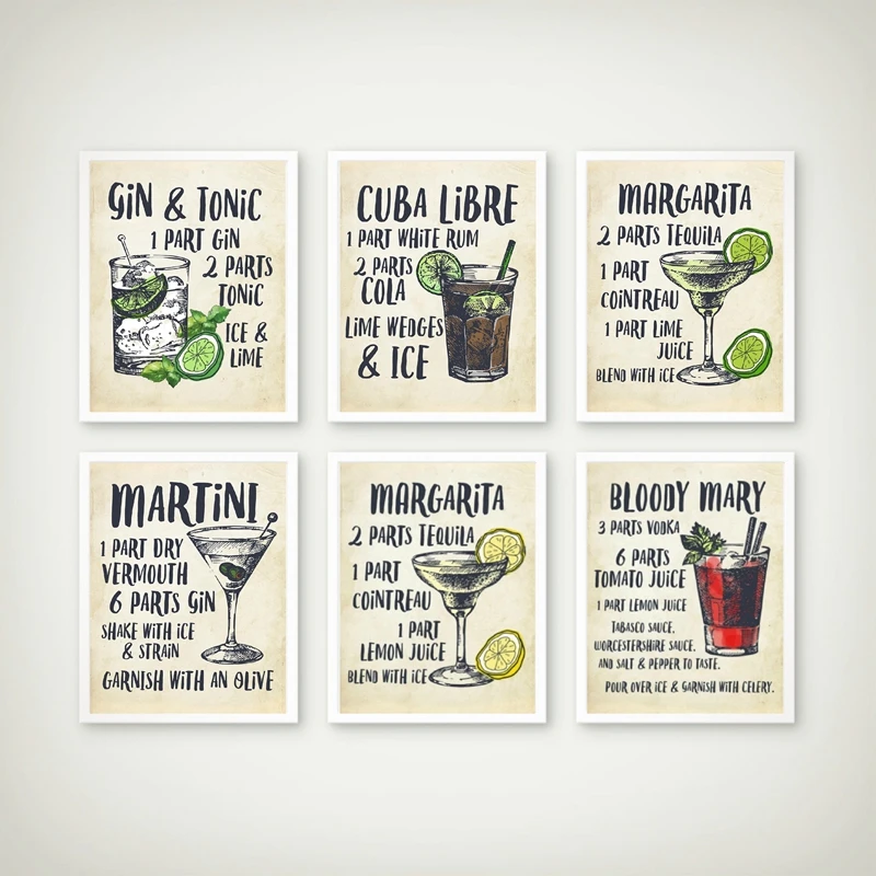 Cocktails Poster,Cocktail Recipe Print,Alcohol Art,Bar Poster,Kitchen Print
