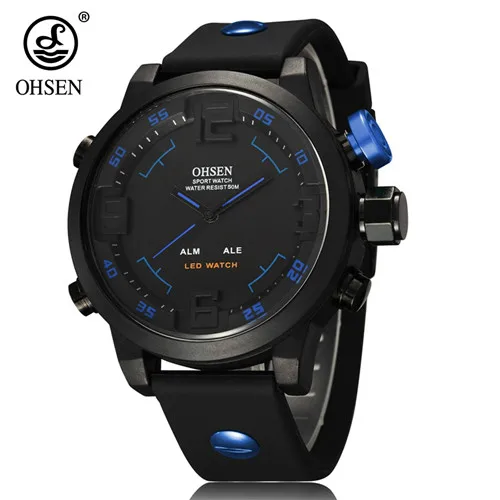 Новые OHSEN цифровые кварцевые наручные часы мужские 50 м спортивные электронные армейские часы Reloj Masculino мужские часы Montre Homme - Цвет: Blue