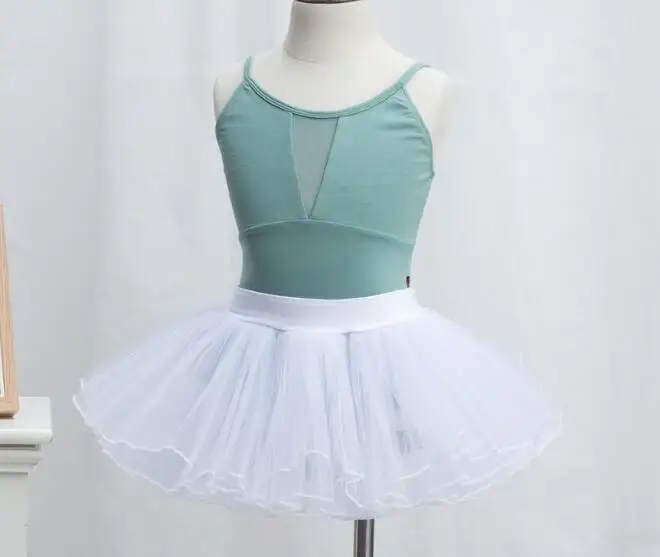 Girls Ballet Leotard With Separated Tutu Skirt Gymnastics Training Activewear Outfit Pink White - Цвет: Green