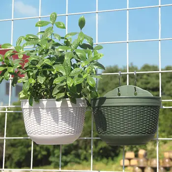 

4 PCS/Set Plastic Wall Hanging Semicircular Imitation Rattan Green Flower Pot Wall Hanging Planter Basket Wall Mount Planter