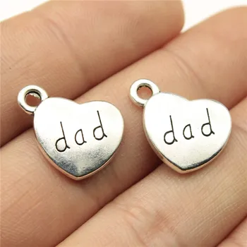 

Charms Double Sided Dad Heart Antique Silver Color Alloy DIY Jewelry Making Accessories 0.6x0.7 Inch (15x18mm) 15pcs/lot