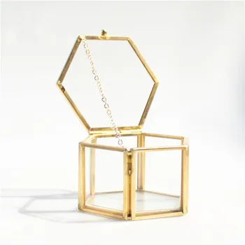 

Geometric Hexagon Glass Wedding Ring Box Unique Wedding Ring Holder Jewelry Box Rustic Wedding Decor Travel Wedding Decorations