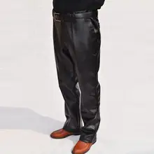 Кожа Штаны мужские пятидесяти лет плюс бархат утолщаются весна-осень PU Штаны мужские ветрозащитный водонепроницаемый мотоцикл брюки мужские