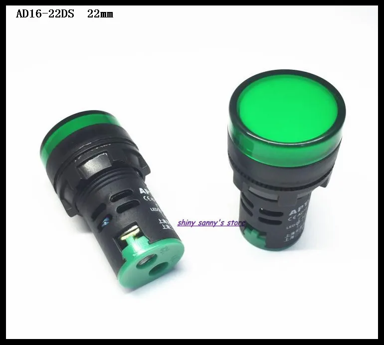 10 pcs/Lot AD16-22DS 22mm Diameter Green AC/DC 12V,24V,36V,110V, AC220V LED Power Indicator Signal Light Lamp Brand New
