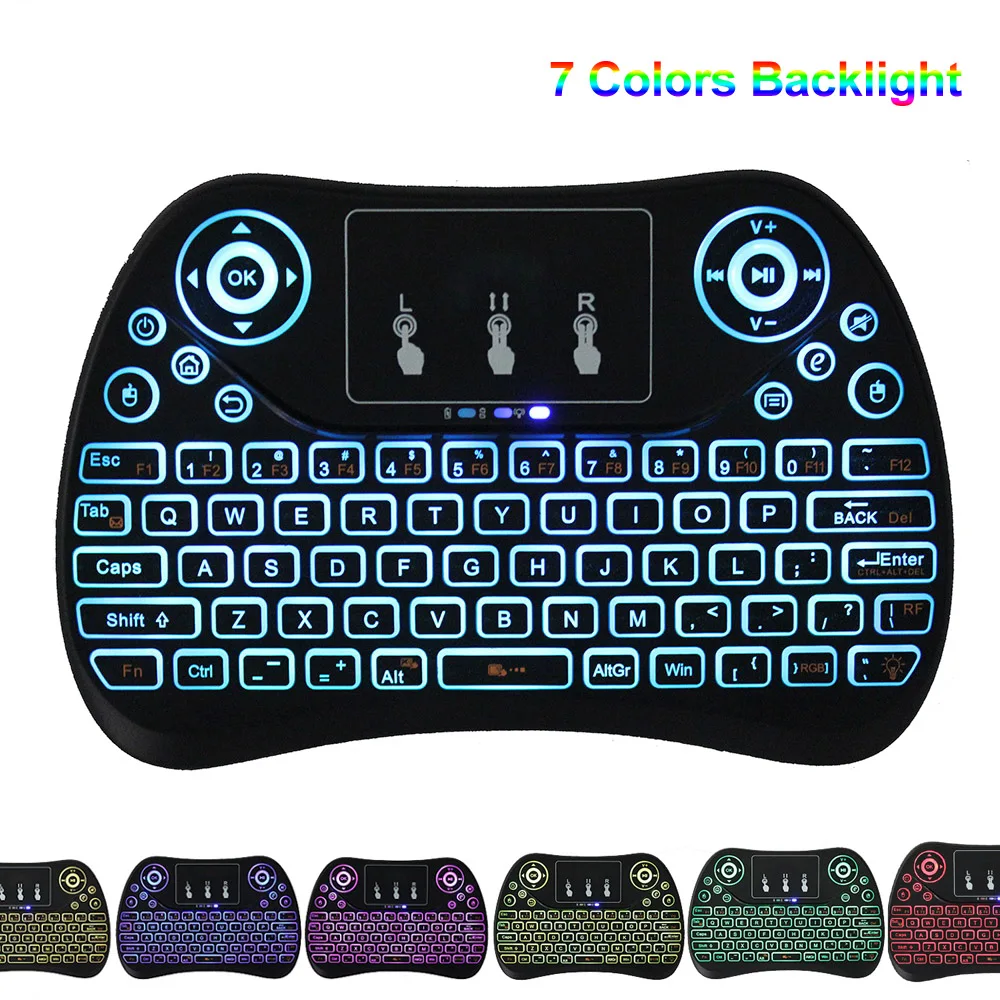 

7 Colors Backlight Mini Wireless Keyboard 2.4Ghz Fly Air Mouse Universal Remote Control for Android TV Box Mini PC Smart TV X96