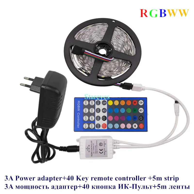 1 комплект 5 м 10 м SMD 5050 RGBW/RGBWW IP20 IP65 Водонепроницаемый светодиодный лента Светодиодные ленты светильник+ 40 комплект поставки пульта дистанционного управления+ 3A/6A адаптер - Испускаемый цвет: 5 Meters RGBWW