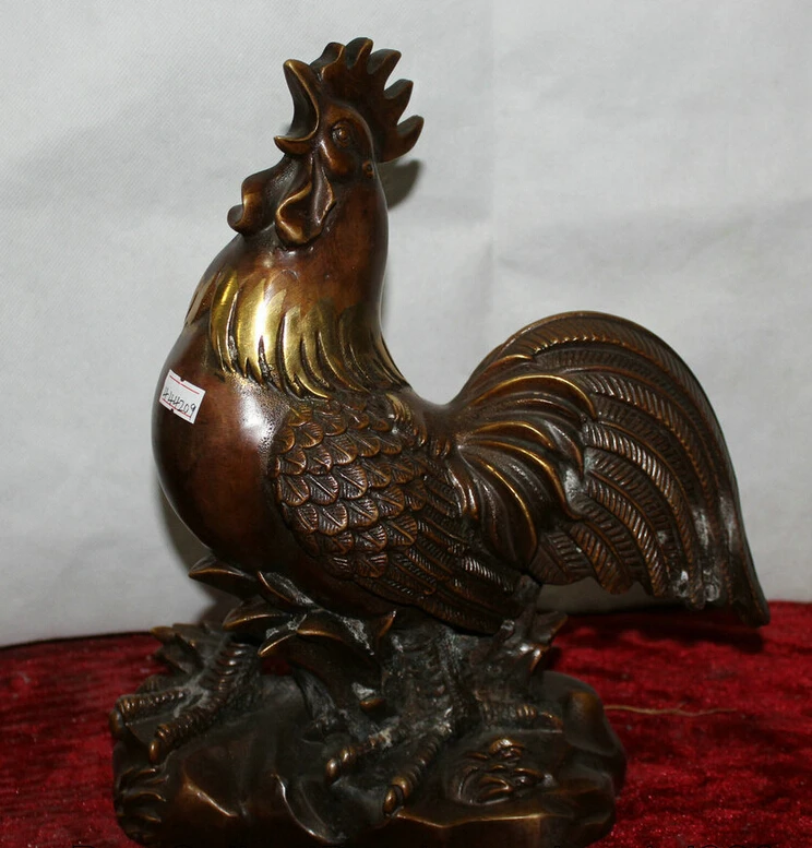 

Collectible bronze S1899 14" Chinese Bronze Folk Zodiac Year Rooster Cock Statue sculpture Feng Shui B0403