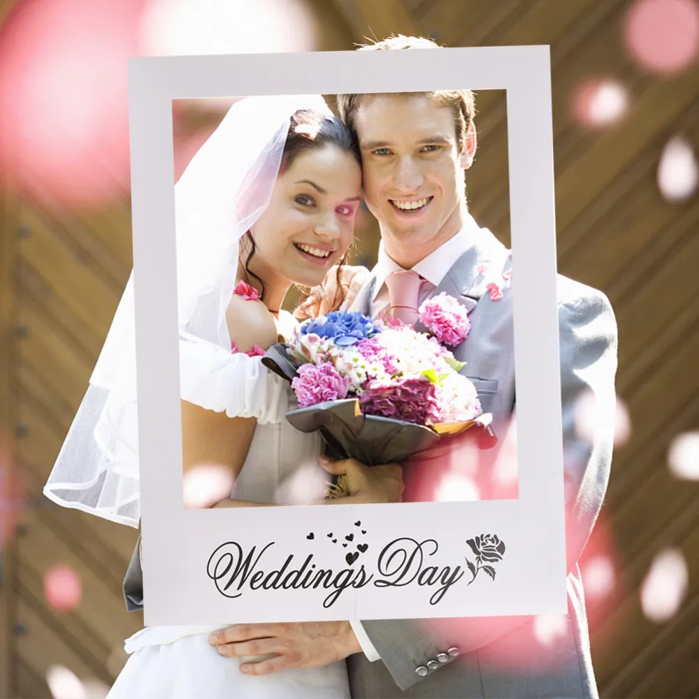 Wit Kleur Handheld Fotolijst Bruiloft Decoratie Foto Booth Bruiloft Dag