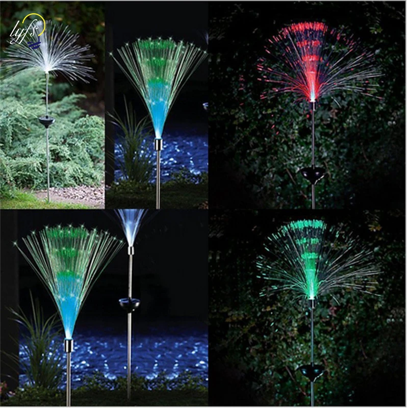 2pcs lampada luz solar fiber optic lights RGB LED Outdoor Garden decoration Yard Lawn Trapping