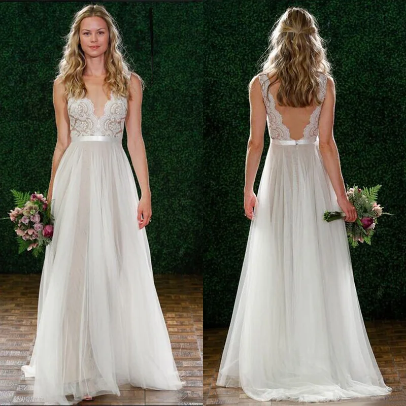 

Backlakegirls Long V-neck Illusion Evening Dress Elegant Sleeveless Lace Floor-length A-line Formal Party Evening Gown Hot Sale