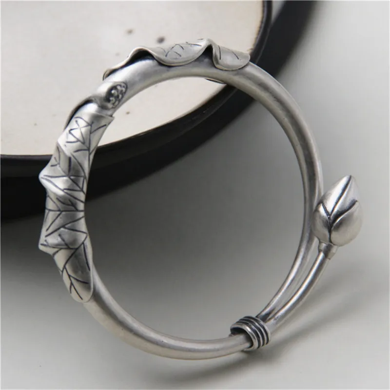 

JINSE Top Selling Flower Lotus Leaf Bud Love Bracelet S990 Silver Cool Punk Flower Bud Bracelet Bangle 10mm 38G TYC092