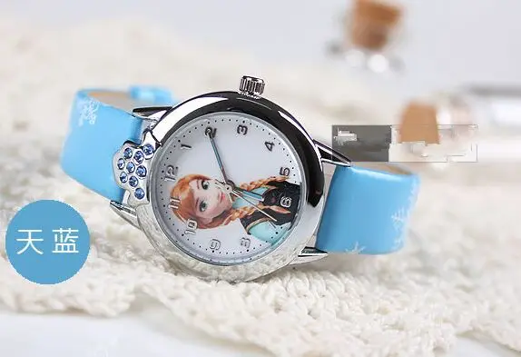 Лидер продаж стильная футболка с изображением персонажей видеоигр Часы Принцесса Эльза часы Anna для присмотра за детьми, для детей Девочка любимый подарок на год Наручные часы Relogio - Цвет: Синий