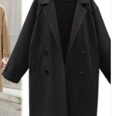 Модное свободное шерстяное осеннее и зимнее пальто, длинное стильное пальто размера плюс, коричневое и Черное Женское пальто с карманами WLP208 - Цвет: black