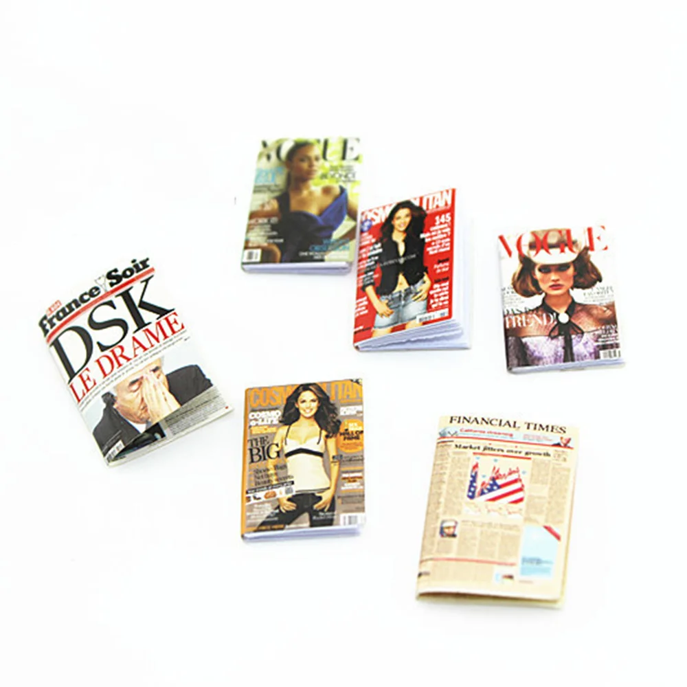 

6Pcs 1/12 Dollhouse Miniature Accessories Mini Magazine Newspaper Simulation Book Model Toys for Doll House Decoration