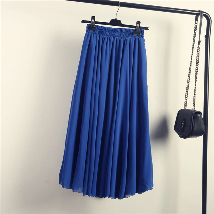 Высокая талия Женская длинная юбка богемная шифоновая Длинная Юбка шифоновая трапециевидная Юбка Повседневная плиссированная макси юбка свободного кроя юбка - Цвет: Королевский синий