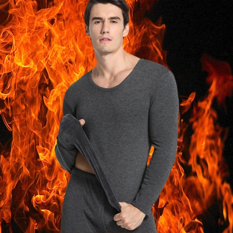

2018 new thermal underwear mens long johns men Autumn winter shirt+pants 2 piece set warm thick plus velvet