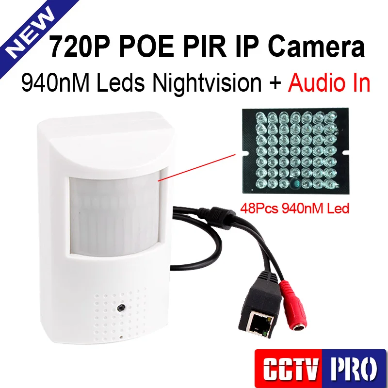 

Mini Indoor 720P 1.0MP IP Camera With POE Camera HD PIR STYLE Invisible Leds NightVision 10m Audio In, P2P/Mobile View