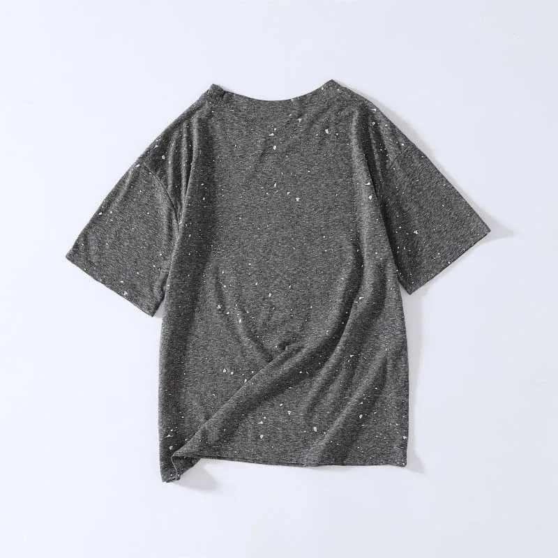 Летняя женская футболка Повседневная однотонная блестящая Яркая Серебряная декоративная футболка