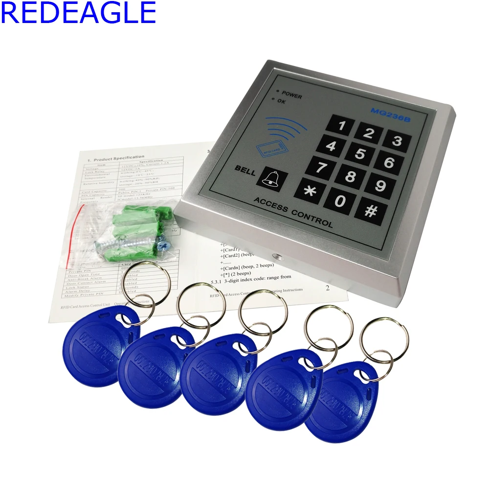 

REDEAGLE Rfid Door Access Control Keypad with 5 Key Fobs For RFID Door Access Control System
