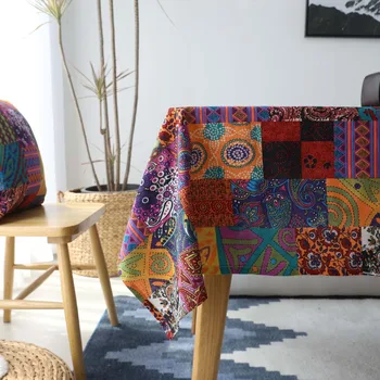 

Vintage ethnic style Thicking Table cloth 100% Linen Cotton Kitchen Decor Table Covers Coffee table cloth Printed YN1