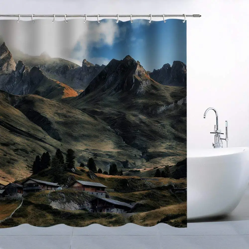 Personality Natural Scenery Theme Shower Curtain Blue Sky White Cloud