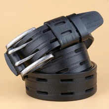 

Men Double Needle Buckle Belt Men Genuine Leather Belt Leather Waistband Male Strap Ceinture homme black\coffee\brown 110-125cm