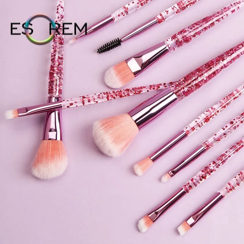 

ESOREM 10pcs Soft Makeup Brushes Transparent Crystal Handle Cosmetic Brush Blush Larger Powder Tapered Blending Pincel Maquiagem