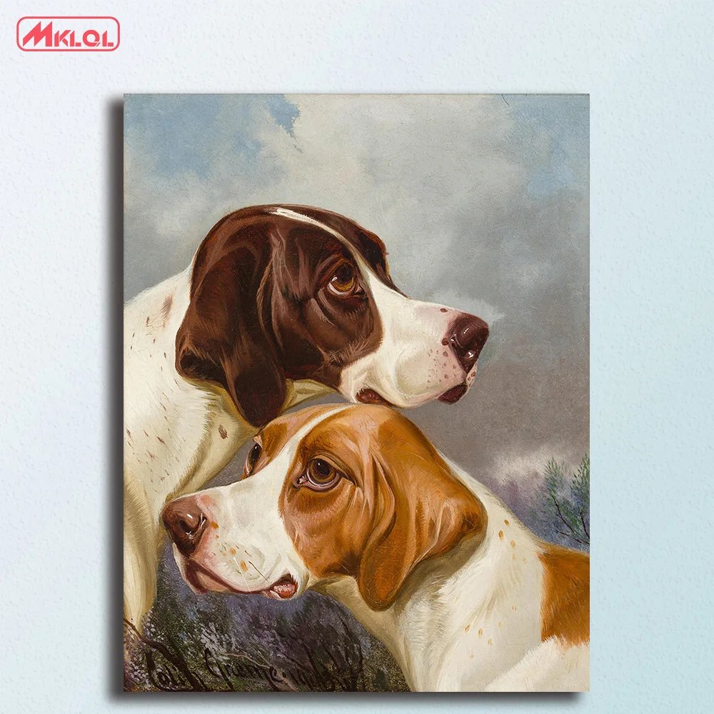 Huge Wall art animal two dogs art Canvas Painting For Living Room Home