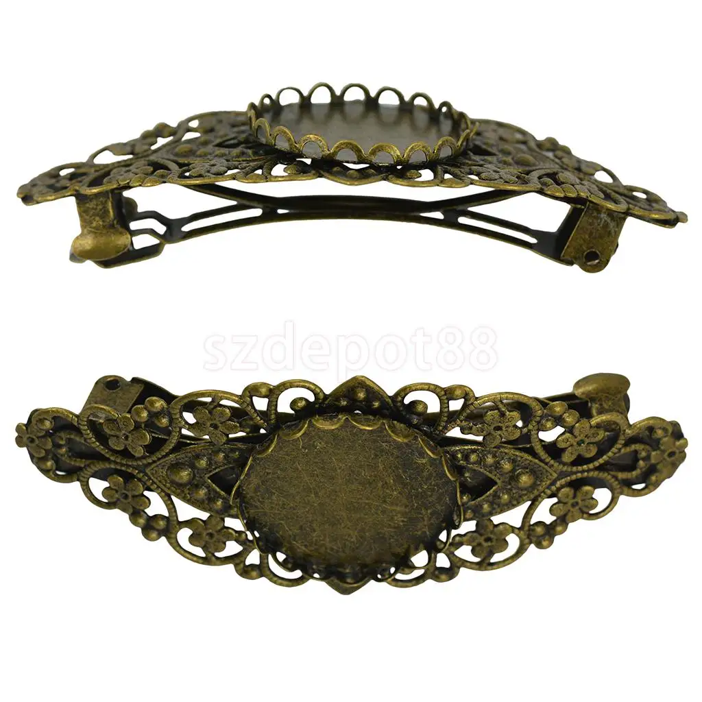 2pcs Antique Floral French Clip Barrette Cabochon Blank Setting Base Finding