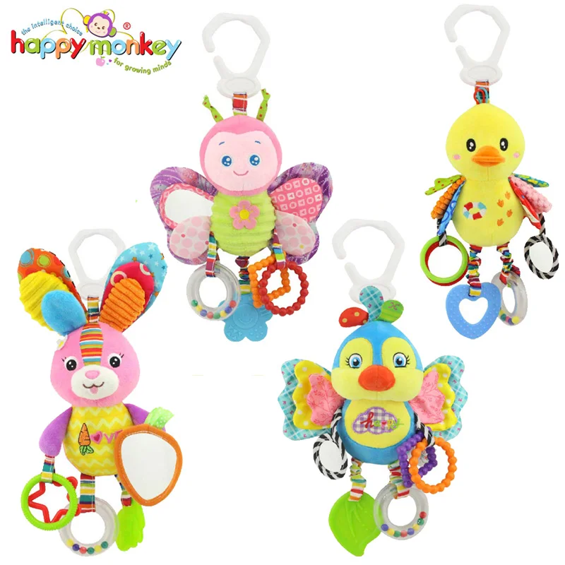 Happy Monkey Cute Animal Baby Rattle with Teether Bibi BB Sound Infant