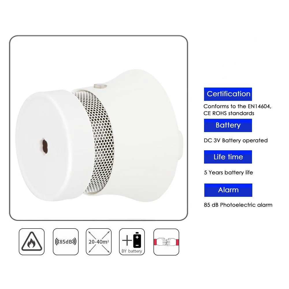 

3PCS Smoke Detector, EN14604, CE Certified Independent Photoelectric Smoke Fire Alarm with 5-Year Battery Operated 80dB