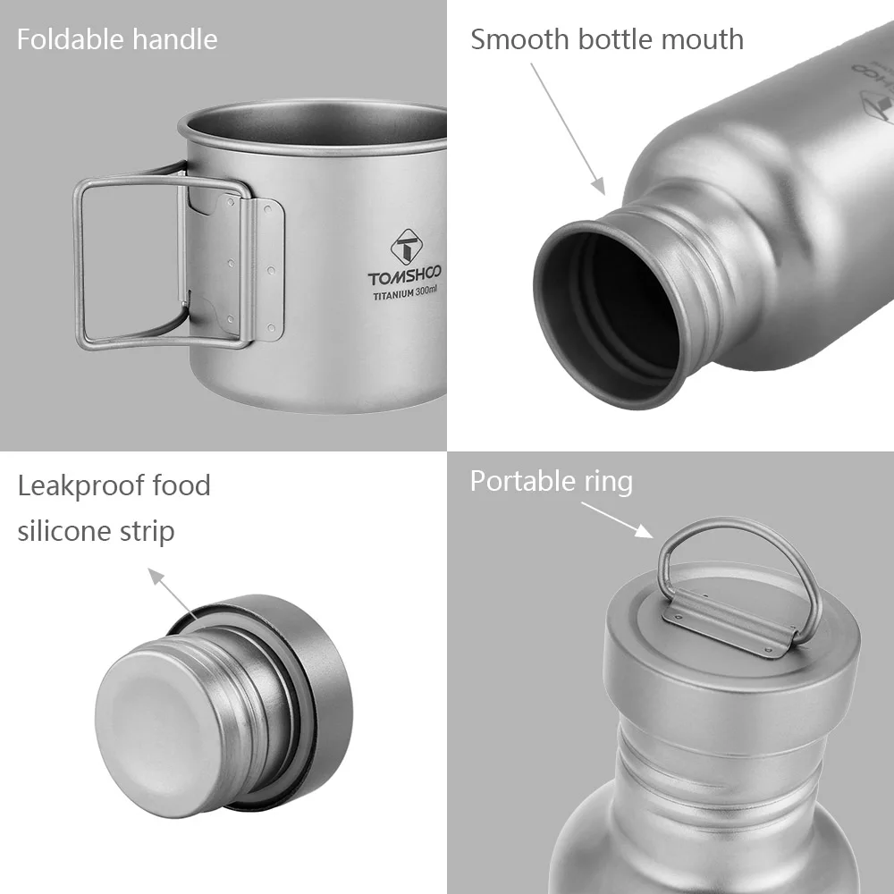 Титановая Спортивная бутылка с титановой крышкой, бутылка для воды для кемпинга, 300 мл, титановая чашка с 750 мл, титановая бутылка для воды