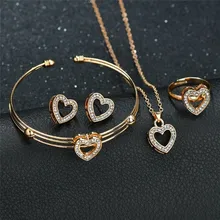 Gold Crystal Heart Jewelry Set for Women Girl Pendant/Earrings/Ring Bracelet Sets bijoux femme Wedding Jewelry Set цена Gold Crystal Heart Jewelry Set for Women Girl Pendant/Earrings/Ring Bracelet Sets bijoux femme Wedding Jewelry Set цены онлайн