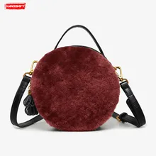 Роскошная модная женская плюшевая сумка через плечо из овечьей шерсти, женская сумка с кисточками, маленькая круглая сумка, сумки из шерсти и меха