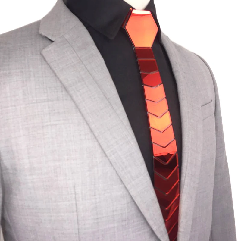 Ручной работы геометрическая форма зеркальный блестящий красный акриловый галстук для мужчин Тонкий Модный тонкий Шелковый Галстук